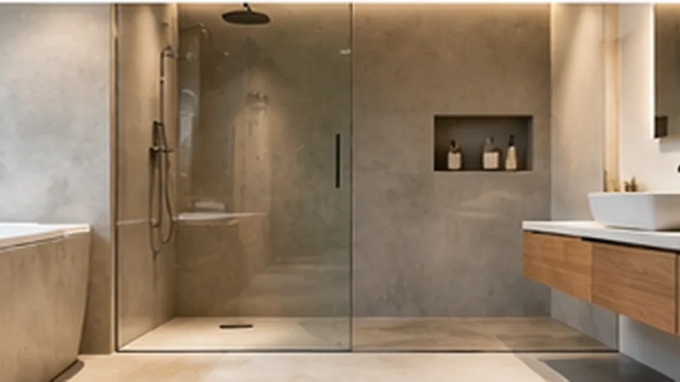 Illustration : Béton ciré salle de bain : murs et douche étanches